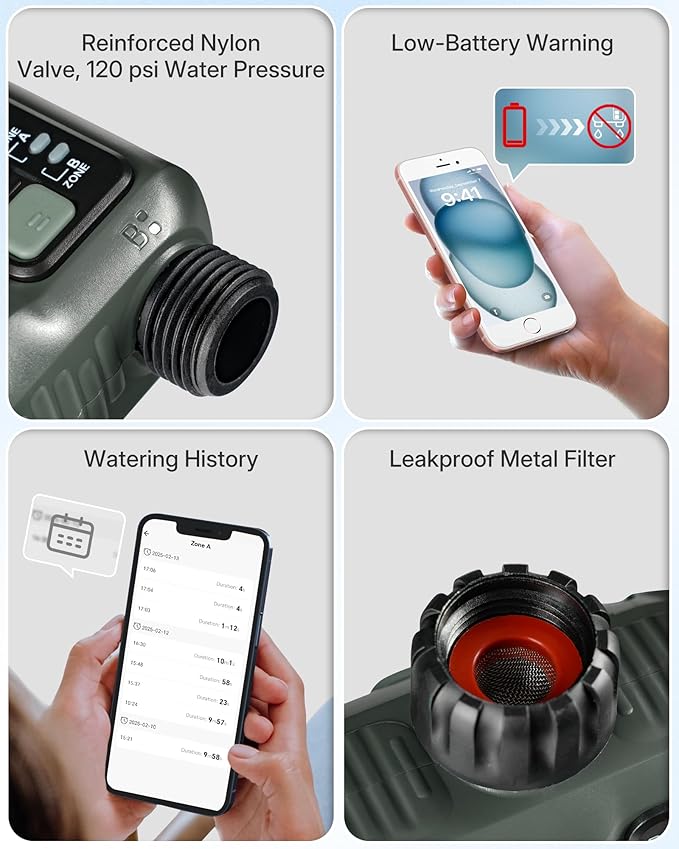 WiFi Water Timer for Garden Hose, Sprinkler Timer 2 Zone, Smart Lawn Watering System with WiFi Irrigation Controller, Voice Control, Automatic Irrigation/Rain Delay/Manual Watering D32WT06