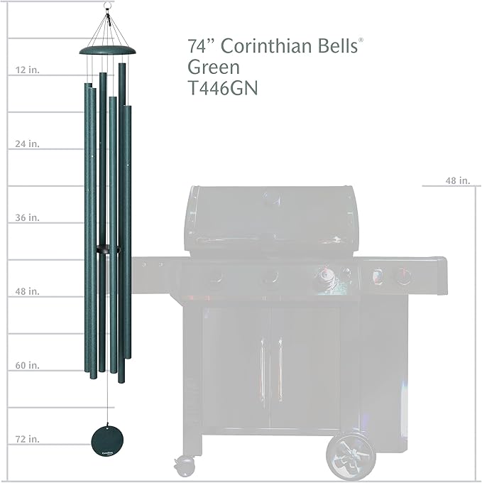 Corinthian Bells by Wind River – 74 inch Green Wind Chime for Patio, Backyard, Garden, and Outdoor Decor (Aluminum Chime) Made in The USA