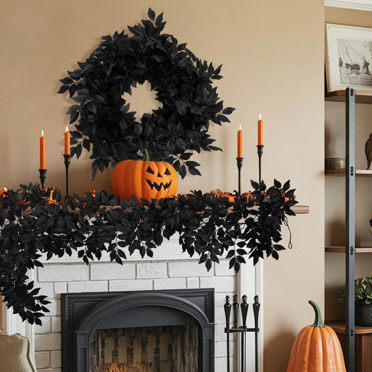 RECUTMS 2PCS Artificial Black Silk Leaves Vine Halloween Garland 5.9Ft