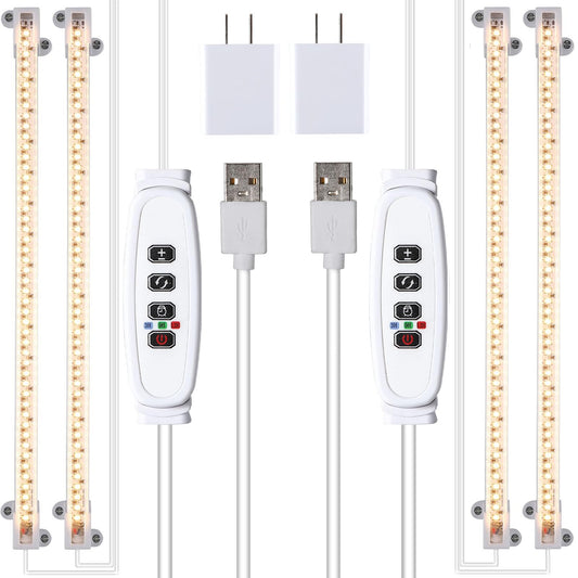 Two Strip Growing Lamp 2-Pack for Indoor Plants, 3500K Full Spectrum LED Grow Light Strips with Auto ON/Off 3/9/12H Timer & 10 Dimmable Levels for Green House Succulent (2 Head×2 Pack)