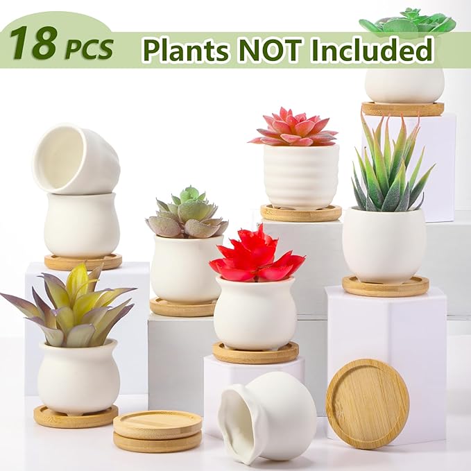 Remerry 12 Pcs Succulent Pots 2.5 Inch Ceramic Small Mini Pots DIY Figurines Paint Easter Gifts Kit Unpainted Ceramic Bisque with Drainage Hole Ready to Paint for Classroom(Matte Style)