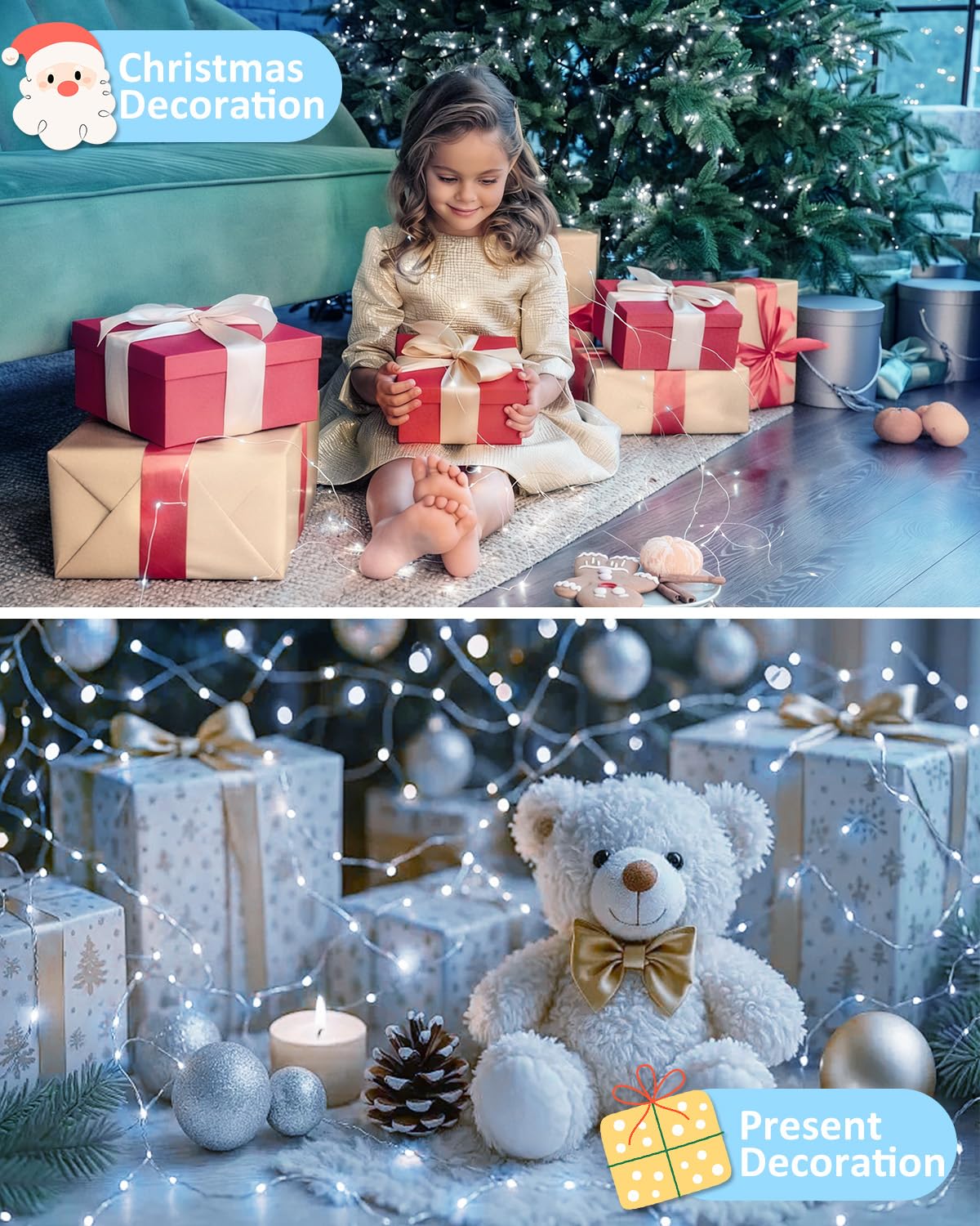 4 Pack 60 LED Fairy Lights Battery Operated with Remote, 20 FT Cool White