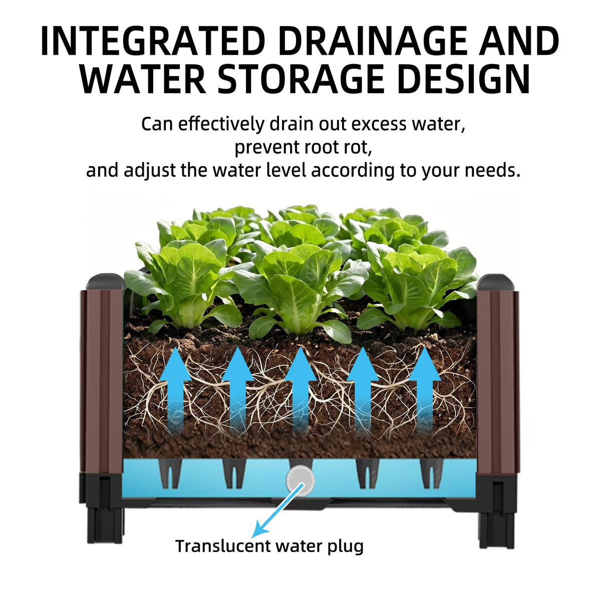 Growchum Modular Raised Garden Bed Kit – DIY Stackable Plant Stand with Self-Watering, 47.24"x15.75"x14.17" Brown Plastic Planter for Herbs, Veggies & Flowers, Includes Vertical Trellis System