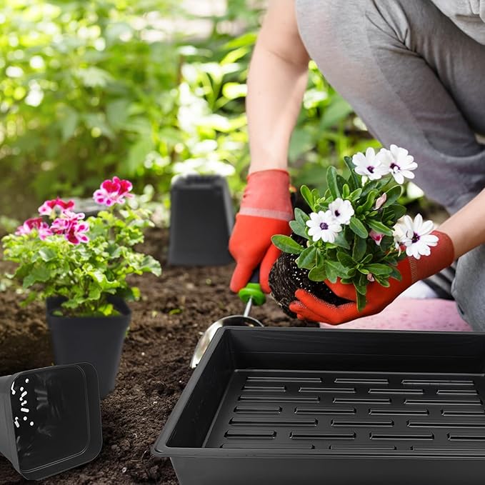 3.5 inch (9CM) Square Nursery Pots 60pcs, Sturdy Seedlings Trays 5 Pcs, Seeds Starter Germination Tray, Microgreenings Planter Nursery Propagation 5 Sets
