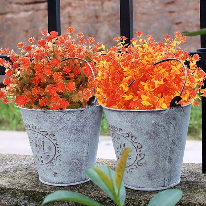 ArtBloom 24 Bundles Artificial Fall Flowers No Fade Faux Autumn Plants, Fake Indoor Outdoor Greenery for Thanksgiving Christmas Wedding Party Home Garden Fireplace Décor (Tangerine)