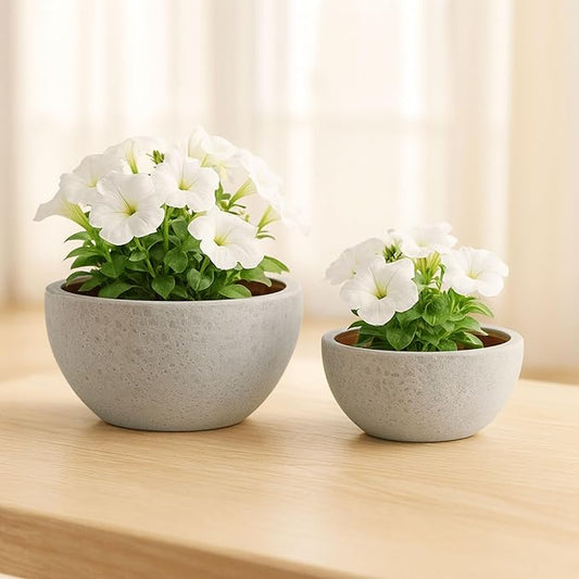 Set of 2 Clay Textured Planter Pots – Indoor Outdoor Plant Holders – Minimalist Design, Durable Pot Set for Living Room, Entryway, Bedroom, Patio or Garden Décor – 15" & 6", White