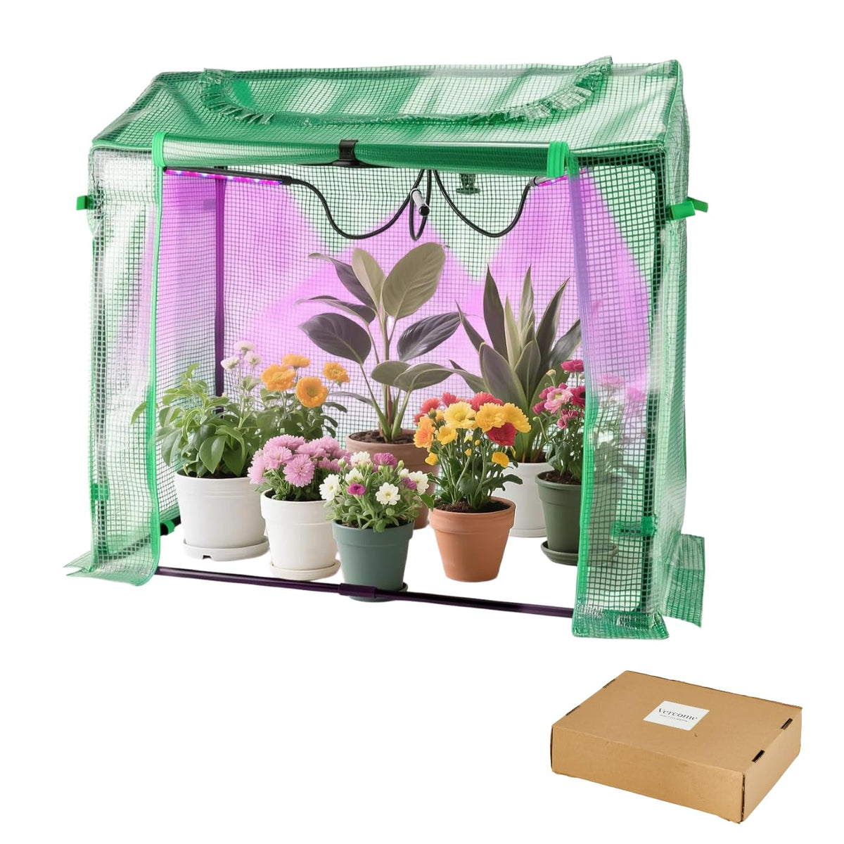 Vercome Mini Greenhouse with LED Grow Light & Timer, 36"x20"x33"