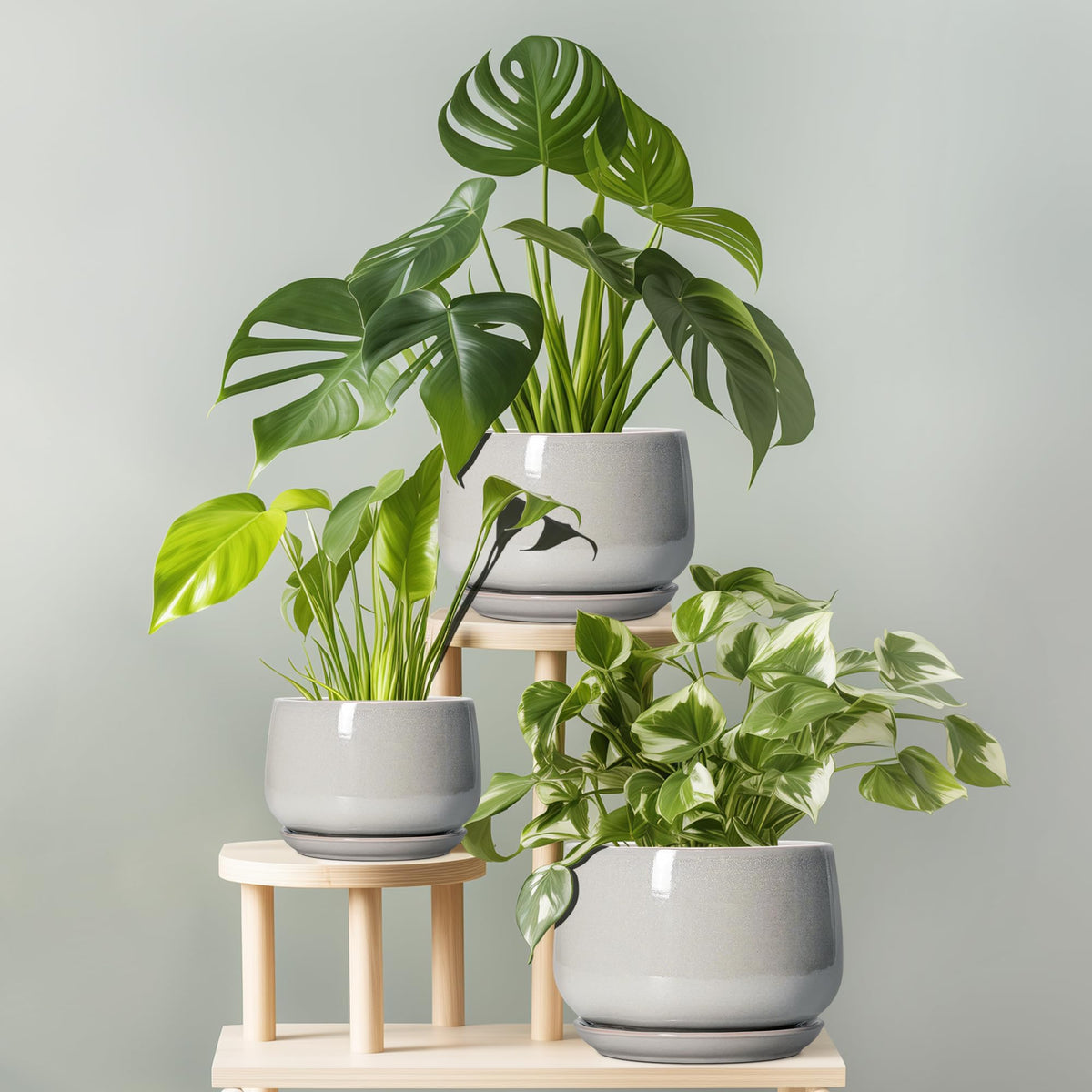 G EPGardening Ceramic Plant Pots, 7 Inch Plant Pot, Light Grey