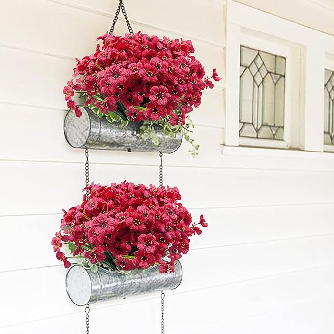 Uieke 16PCS Artificial Flowers for Outdoor UV Resistant Fake Flowers No Fade for Indoor Outside Home Garden Porch Window Box Décor (Rose Red)