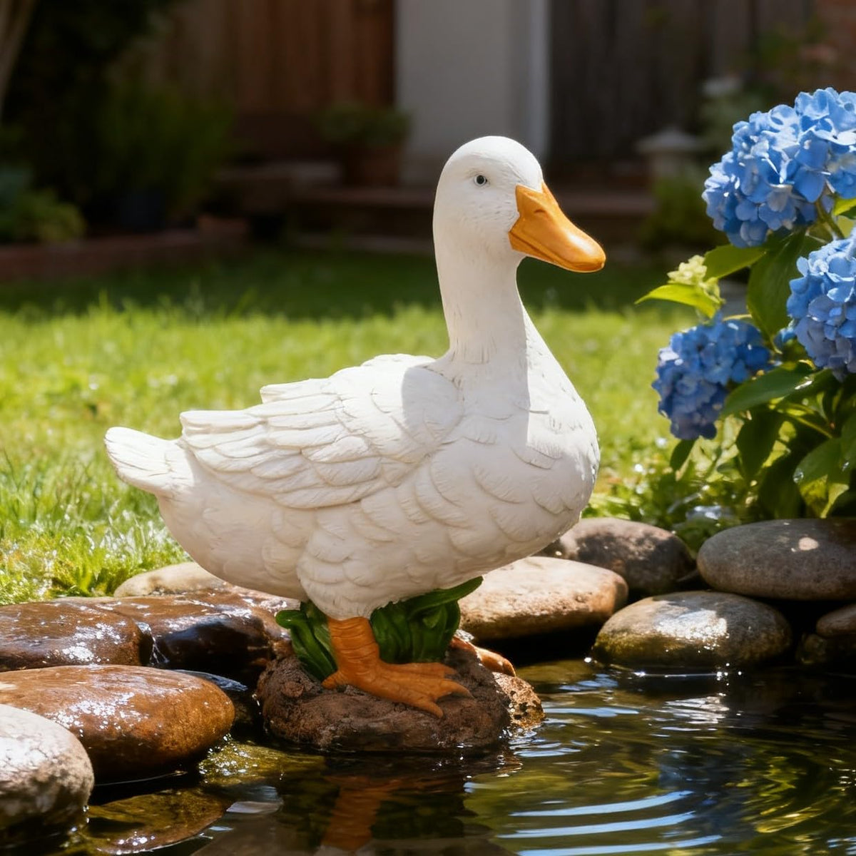 AshyAtom 5.6''(H) Porch White Duck Garden Statue Outdoor Decor