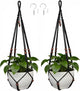HOREAKHJ 35 Inch Macrame Plant Hanger, Large for up to 15 Inch Pot Extra Long Hanging Planter Holder Basket with Wood Beads for Indoor Outdoor Home Decor (Black, 2-Pack)