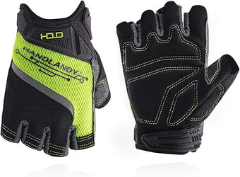 HANDLANDY Fingerless Work Gloves for Men Utility Padded Half Finger Driving Working Gloves (Small, Green)