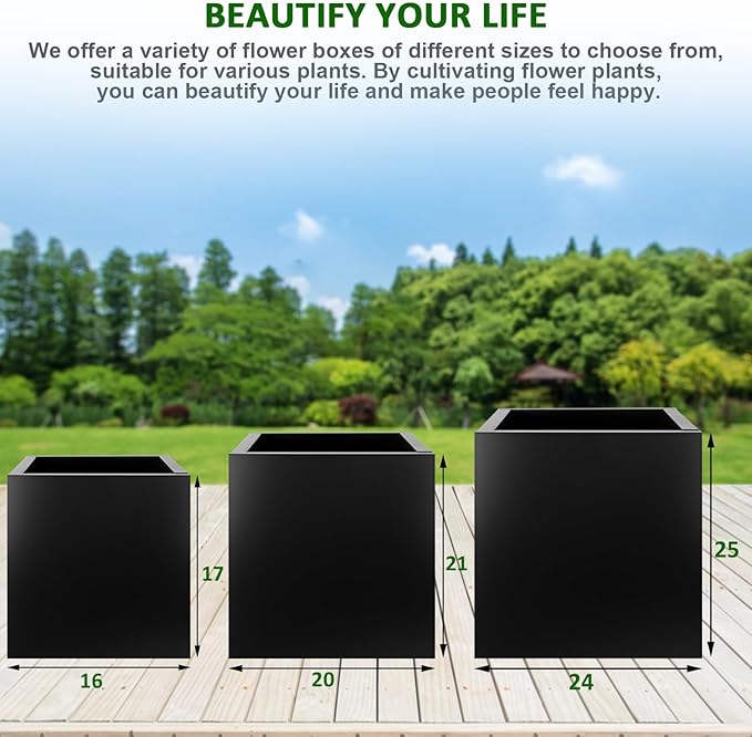 Meyoppm Square Metal Planter Box 24"x24"x25", Heavy Duty Galvanized Steel Planter Frost Proof Rust Resistant for Indoor Outdoor Patio Porch Commercial Residential