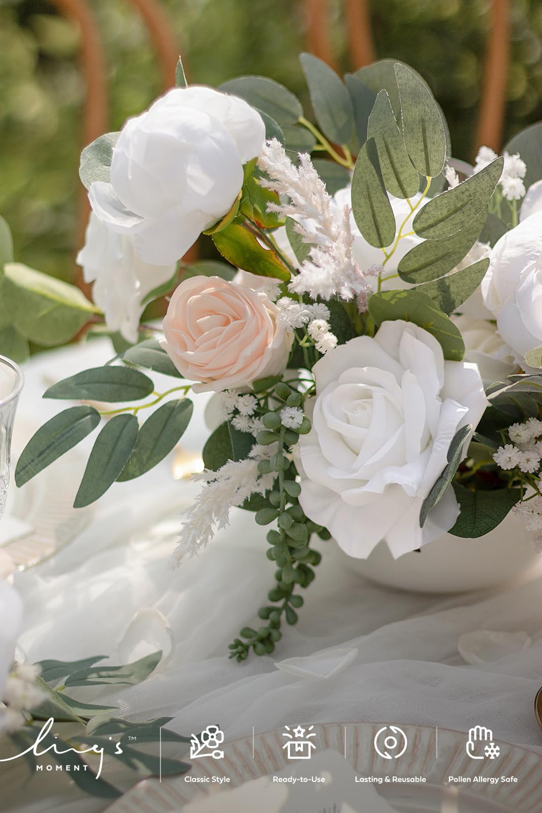 Ling's moment Fake Flowers Box, White & Blush Grand Combo