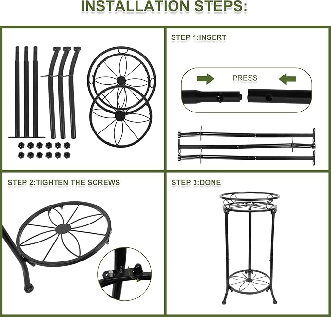 YHIJURS Plant Stand Indoor 2-Tier,20.3 Outdoor Tall Metal Plant Stands Black,Single Corner Heavy Duty Potted Holder Rack Rustproof,Flower Pot Stand for Planter Garden Balcony Patio Office Home