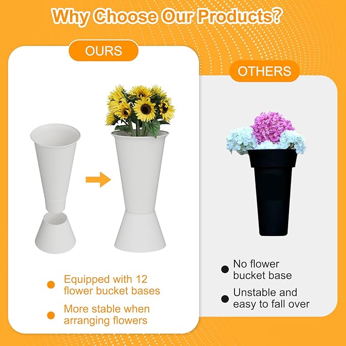 NEYCIL Flower Stand, 3-Tier Flower Display Stand with Buckets for Indoor Outdoor, Flower Cart Display Stand with Wheels for Courtyard, Balcony, Flower Shop, Wedding, Party, Exhibition, White