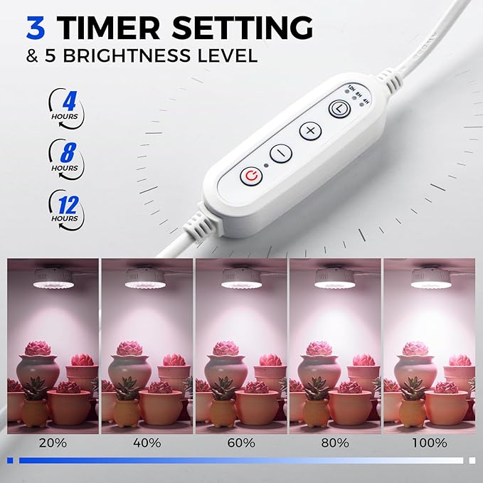 Barrina Orbgrow OG09 Puck Grow Light with Timer, Pinkish White 18W(2 x 9W, 270 Watt Equiv), Full Spectrum Plant Light for Indoor Plants, Magnetic & Linkable, 5 Levels Dimmable for Plant Shelf, 2 Packs