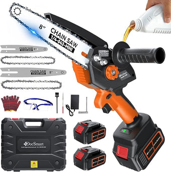 Mini Chainsaw Cordless, 8 inch & 6 inch Electric Chain Saw with 2pcs 4000mAh Batteries, Battery Powered Handheld Saw for Trees Trimming Wood Cutting, Ideal Gift for Men Dad Husband, Orange