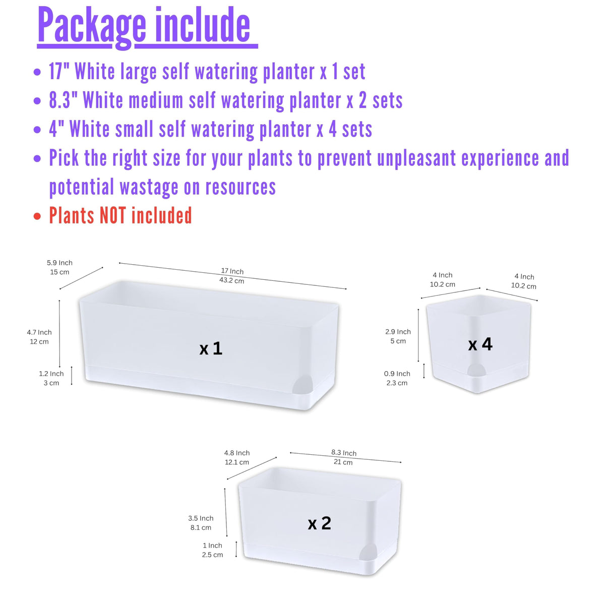LaLaGreen Planters for Indoor Plants (7 Pack) White Window Boxes Planter