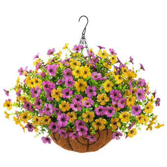 Artificial Hanging Flowers Basket for Outdoor, UV Resistant Plants Daisy