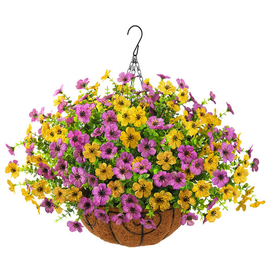 Artificial Hanging Flowers Basket for Outdoor, UV Resistant Plants Daisy