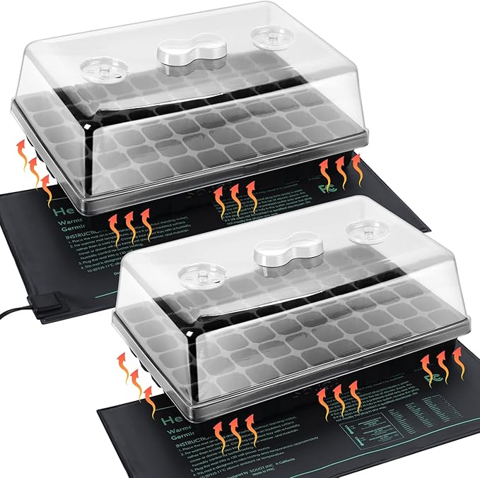 SOLIGT 2 Set 60-Cell Seed Starter Kit - Strong Seed Trays with Humidity Domes, Cell Trays and Seedling Heat Mats - Cloning, Propagation and Germination Station