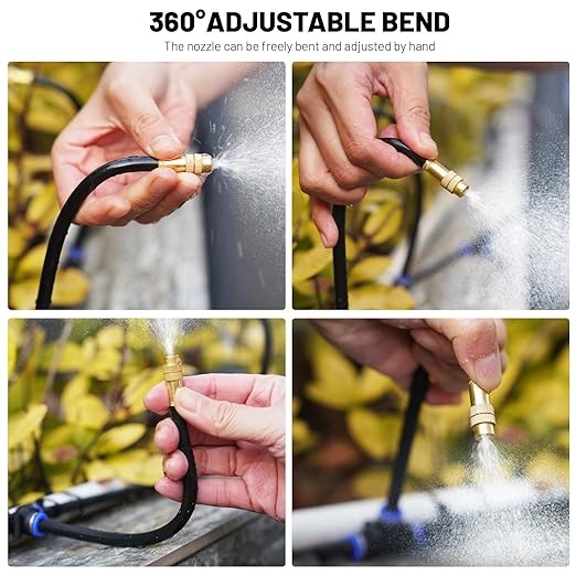 360° Adjustable Drip Irrigation System - 20FT Garden Watering System with 5 Nozzles, Garden Irrigation System, Greenhouse Accessories, Atomizing System for Yard, Lawn, Plants, 5/16 inch Hose