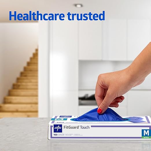 Medline FitGuard Touch Nitrile Exam Gloves, 100 Count, X-Small, Powder Free, Disposable, Not Made with Natural Rubber Latex, Excellent Sense of Touch for Medical Tasks, Durable for Household Chores