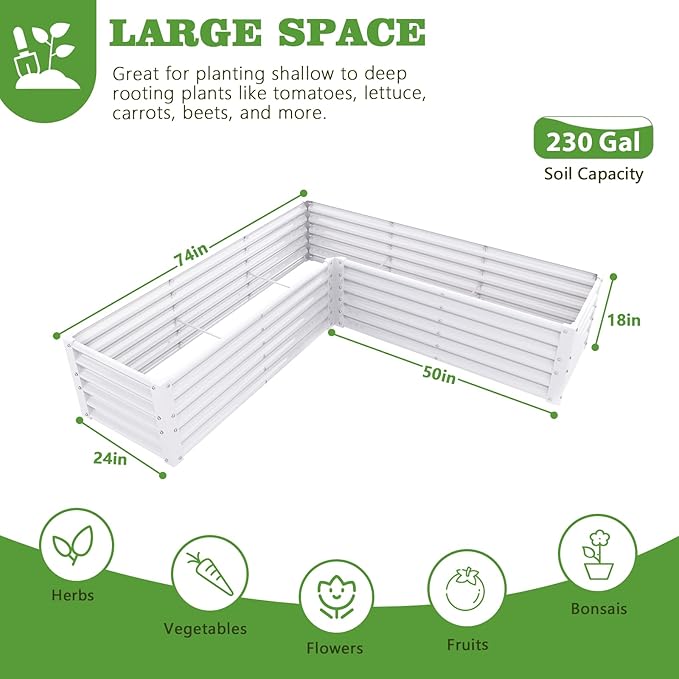 A ANLEOLIFE 8-Pack 8X4X1.5ft & 74x74x18 in Deep Root Galvanized Raised Garden Beds Outdoor for Planting Vegetables Flowers Herb, Antique White