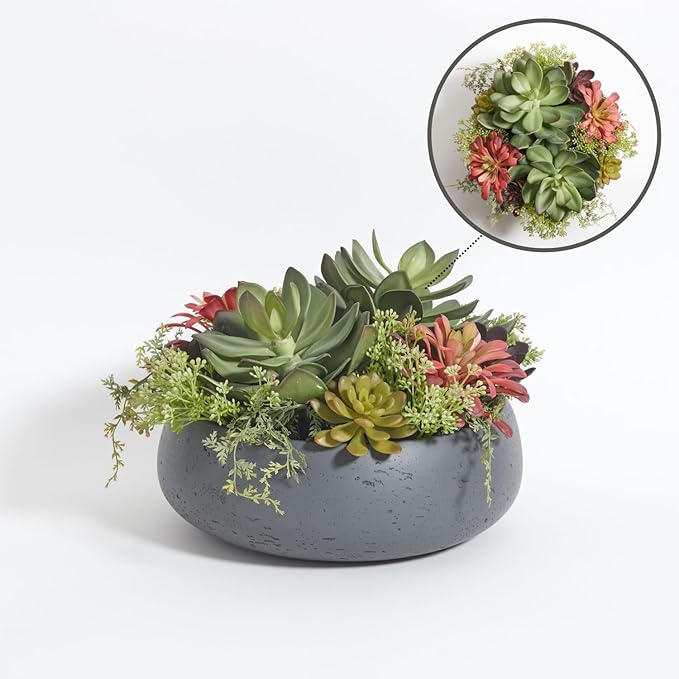 CG Hunter Faux Succulent Arrangement, Premium Artificial Indoor Plant Enhances Interior Design, Display on Any Surface in Your Home Adding an Inviting Touch of Nature, Grey Planter Pot Included