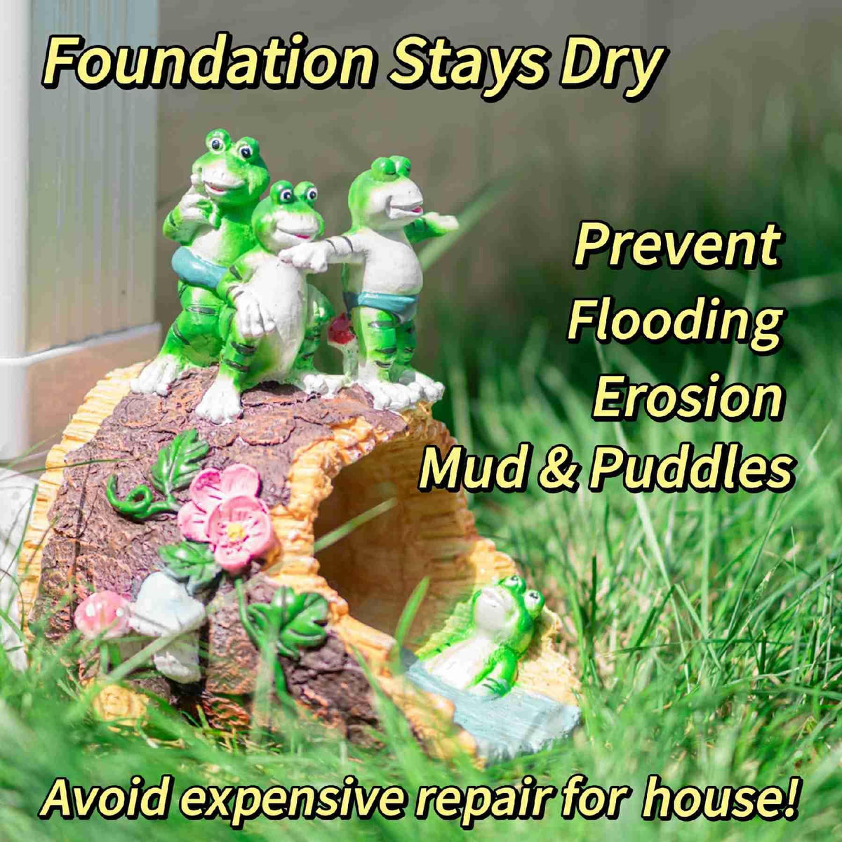 APX Frog Gutter Downspout Extensions, Decorative Splash Block Statue.