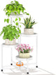 LASZOLA 4 Tiered Folding Plant Stand Indoor for Multiple Large Planter, Tall Heavy Duty Adjustable Rack with Rust Proof Plastic Shelving, Sturdy Vertical Tree Organizer for Narrow Inside Floor, White