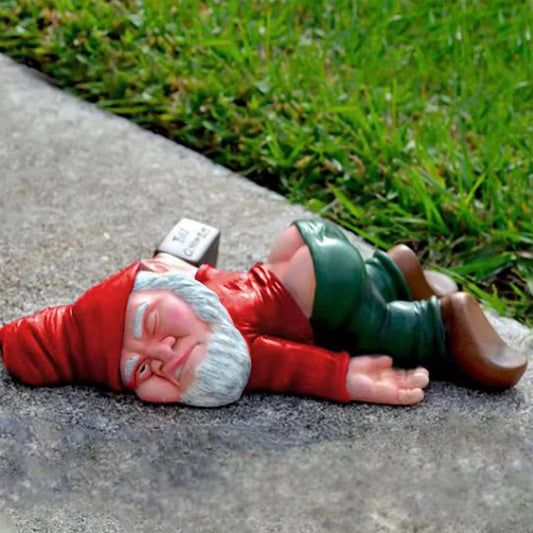 MINICAR Funny Drunk Garden Gnome Statue Outdoor Yard Lawn Patio Decoration