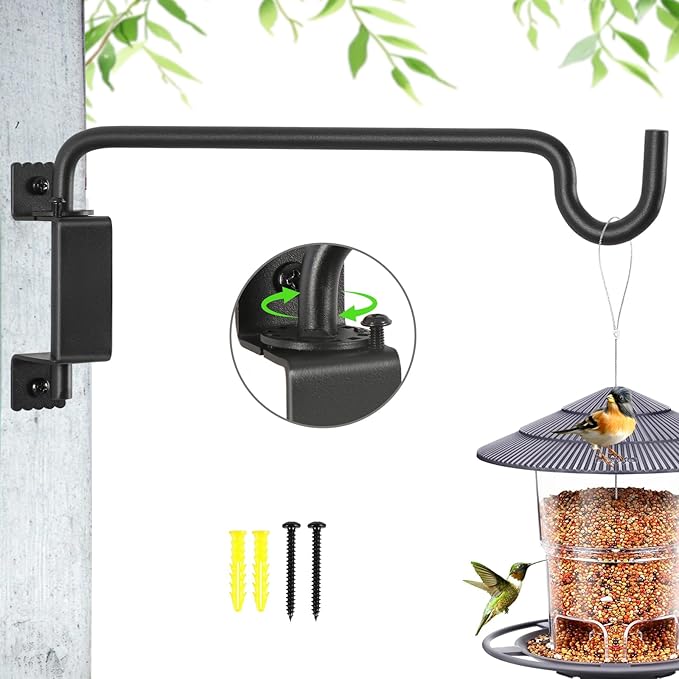 AILIN YELOKIE 12" 360° Swivel Plant Hanger - Heavy Duty Solid Steel Wall Hook, 12-Directional Adjustable for Bird Feeders, Outdoor/Indoor Plants, Garden & Patio