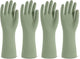 Rubber Cleaning Gloves for Dishwashing, 4 Pairs Reusable Kitchen Gloves for Washing Dishes and Household Cleaning, Green Dish Gloves with Flocked Lining and Non-Slip Grip, Pefect for Woman Men - M