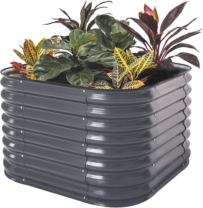 Vego garden 26" Extra Tall Raised Garden Bed Kits, 4 in 1 Modular Raised Planter Box for Vegetables Flowers Fruits Oval Metal Raised Garden-Modern Gray