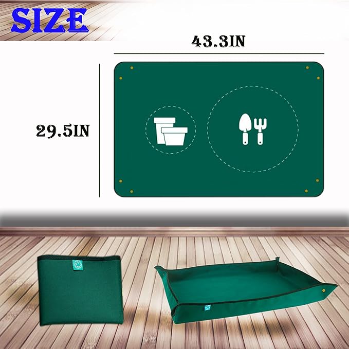 BIUWING Planter Tray, 2PCS Thickened Oxford Fabric Portable Indoor Plant Repotting Mat, Extra Large 43''*29'', Waterproof, Foldable, Blackish Green
