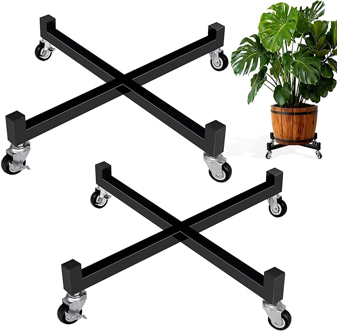 JzNova 2 Pack 12" Plant Caddy with Wheels, Heavy Duty Metal Rolling Plant Dolly, Plant Stand with Lockable Casters, Planter Pot Mover Indoor Outdoor, Fit 8-12 Inch Pot (12 INCH)