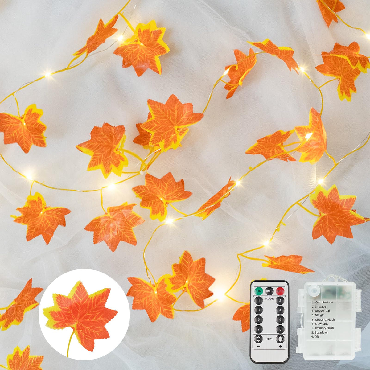 suddus 33FT 100 LED Maple Leaf String Lights Battery Operated Copper Wire