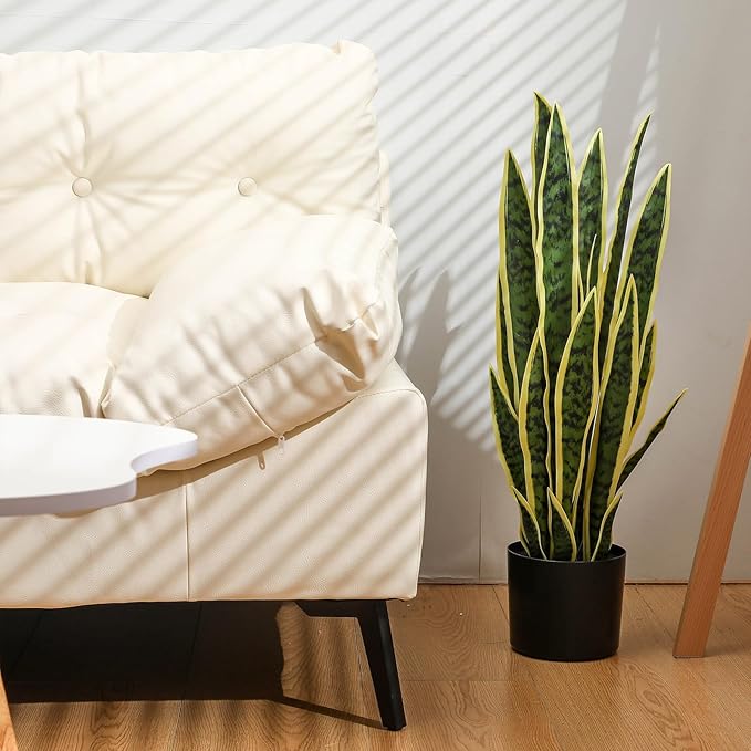 Crowye 4 Pack 2.25 Ft Tall Artificial Snake Plant Faux Sansevieria Plant Large Fake Snake Bulk in Pot for Home Office Housewarming Gift