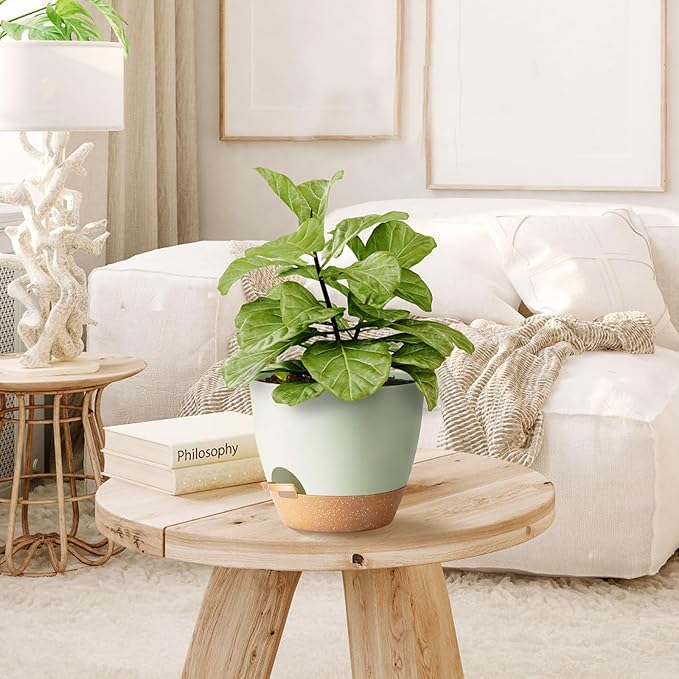 Self Watering Plant Pot with Drainage Hole,Plant Pots Outdoor Flower Pots for Indoor Plants,Modern Green Plastic Self Watering Planters Succulent Pot 7pcs/Set