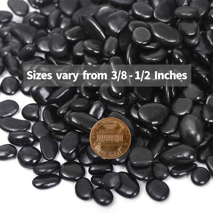 2.2LB Black Pebbles for Indoor Plants, Vases, Succulent, 3/8 Inch Small Black Rocks for Plants, Polished & Decorative