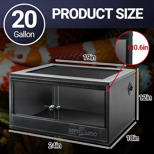 REPTI ZOO 20 Gallon PVC Reptile Terrarium, 24x18x12 inch Reptile Tank for Crested Gecko Leopard Gecko Snake Turtle Hermit Crab, Thermal Insulation Moisturizing