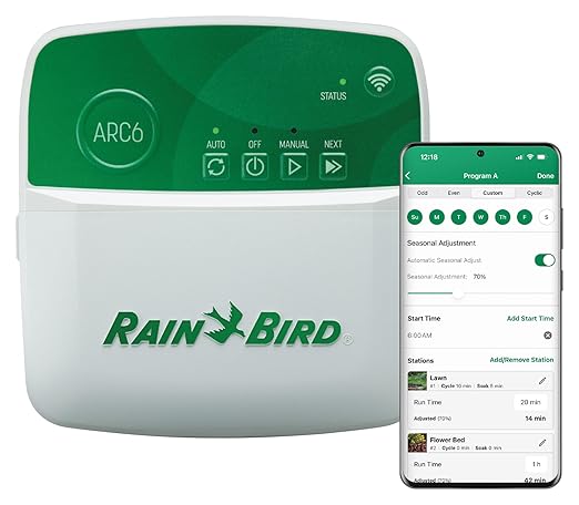 Rain Bird ARC6 App-Based Indoor Smart WiFi Irrigation Sprinkler Timer/Controller, 6-Zone/Station, EPA WaterSense Certified, Compatible with Alexa, Indoor 6-Station