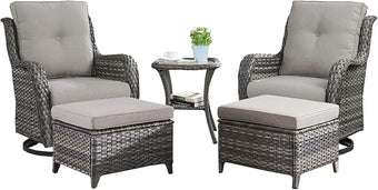 Rilyson Wicker Patio Furniture Set - 5 Piece Rattan Outdoor Sectional Conversation Sets with 2 Swivel Rocking Chairs,2 Ottomans and 1 Side Table for Porch Deck Garden(Mixed Grey/Grey)