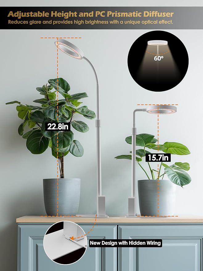 Grow Light with Stand, LED Plant Light for Indoor Plants, Full Spectrum Grow Lamp, Adjustable Height (White, 8W)