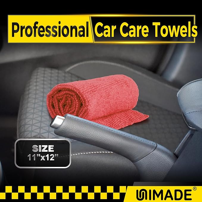 Shop Towels, 100 Pack Commercial Grade Work Rags Microfiber Towels for Cars Cleaning Rag Bulk Detailing Cloth for Automotive Bar Mechanic Restaurant Garage Housekeeping, 11.5"x 11.5", Red