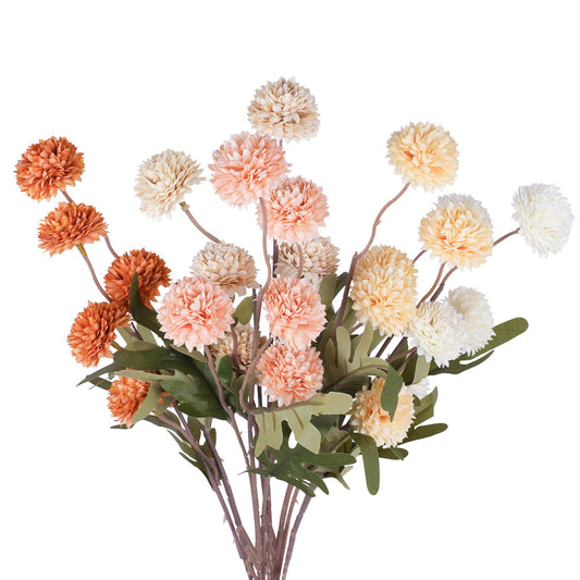 Lovmeety 5 Pcs Fall Chrysanthemum Artificial Flower, Faux Pompon Mum Greenery Stems Bulk Fake Chrysanth Balls Arrangement Flower for Home Wedding DIY Bouquet Harvest Decor