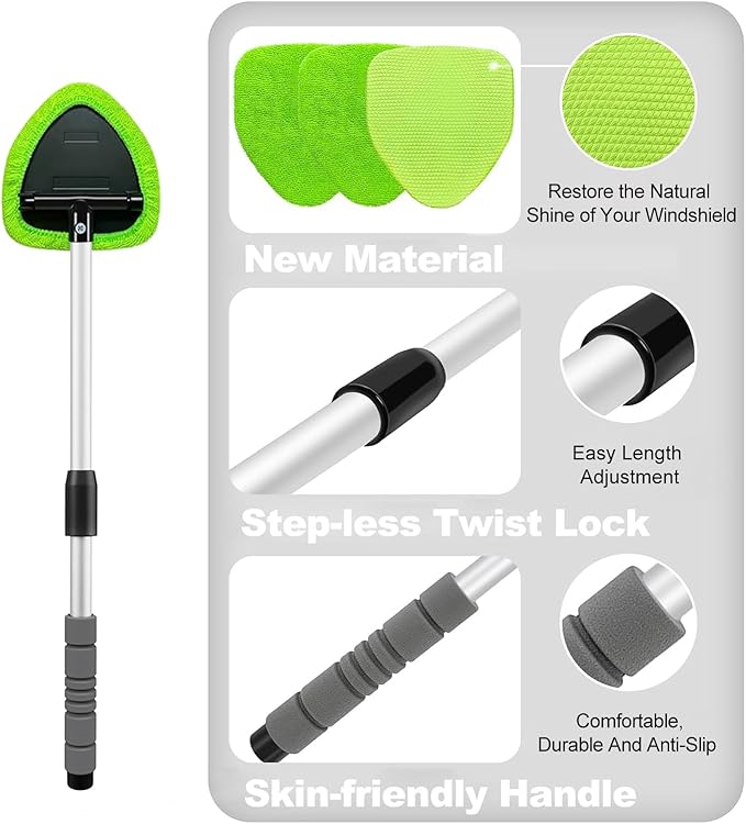 XINDELL 24-inch Windshield Cleaner Tool – Upgrade Large Head Car Interior&Exterior Window Cleaning Kit with Extendable Handle & 4 Microfiber Pads, Auto Wiper Brush for Car, Trucks, SUVs, RVs & Home