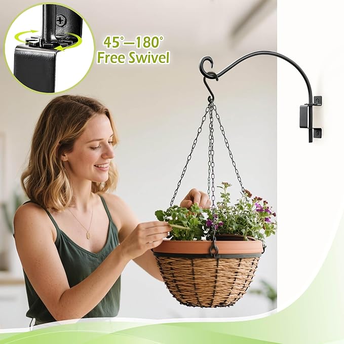 Qiang Ni Plant Hanger Outdoor: 12 Inch Bird Feeder Bracket for Garden Patio Decor - Swivel Adjustable Wall Mount Plant Hook for Hanging Flower Baskets